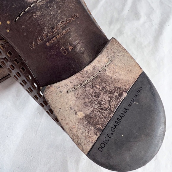 DOLCE & GABBANA Brown Perforated Leather Derby Shoes Made in Italy 8.5UK -9.5US - Picture 12 of 14